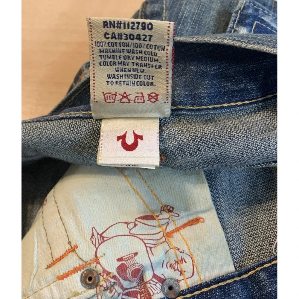 True Religion Flare Twisted Buddha Graphic embroidered‎ pocket USA Y2K